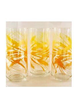 Libby Golden Wheat Pattern Tumblers 12 oz Glasses Lot of 3 Vintage 70s